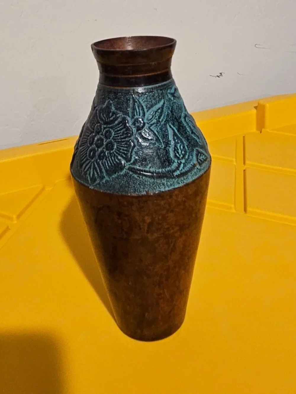 Vintage Patinated dark bronze metal bud Vase size small